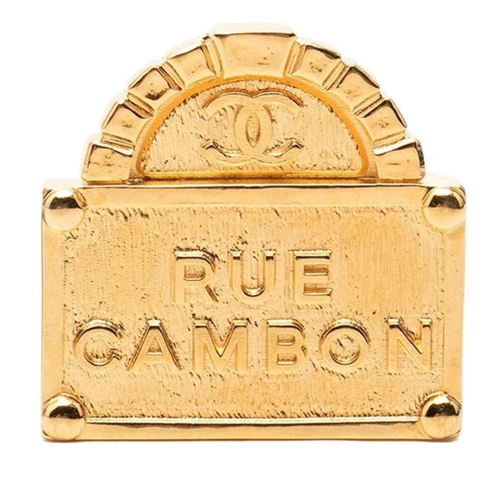 Chanel CC Logo Rue Cambon Gold Plated Brooch